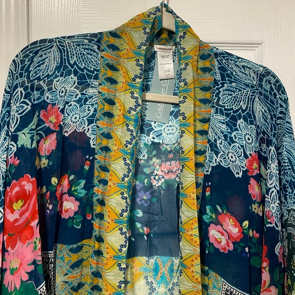NWT Coldwater Creek OS Colorful Patchwork Flowy Open Front Kimono Top Kaftan - Picture 4 of 8